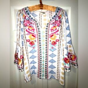 Savanna Jane Embroidered South Beach Boho Blouse – Size Medium
